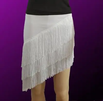 Юбка для латинских танцев, сексуальная женская юбка Chacha Samba Tango, многослойные платья с кисточками и бахромой, одежда для соревнований, одежда для сальсы, женский костюм для латинских танцев - Цвет: white
