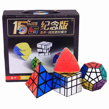 

4PCs/set Gift Pack Strange-Shape Magic Cube Puzzle Toy Rice Pyramid Megaminx Cube Instruction Funny Toys For Children Adult