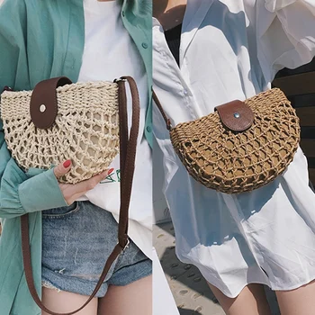 

Straw Bag Ladies Hand-Woven Hollow Handbag Rattan Bag Large Capacity Drawstring Handbag Leisure Travel Beach Bag