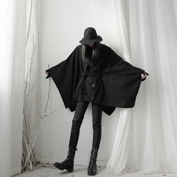 

2019 Autumn Winter Lapel Pocket Woolen Cardigan Loose Wool Long Coat Women woolen loose Cape overcoat