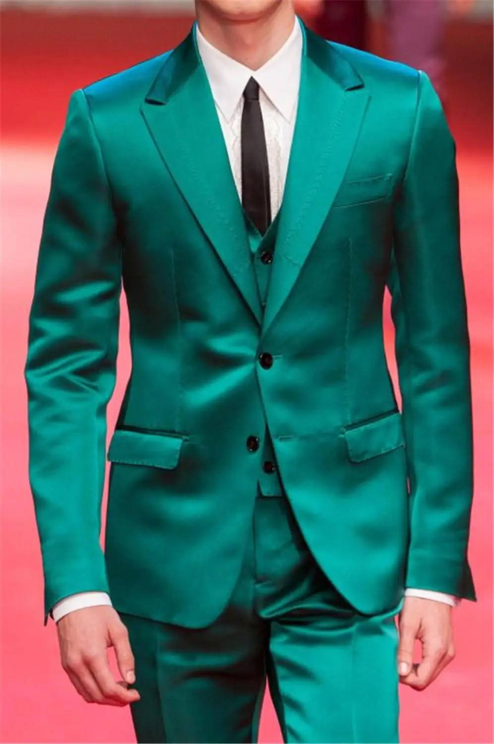 Новейший дизайн пальто брюки зеленый атласный Мужской Костюм приталенный смокинг 3 шт костюмы для жениха на выпускной модные вечерние Terno Masculino - Цвет: As the image