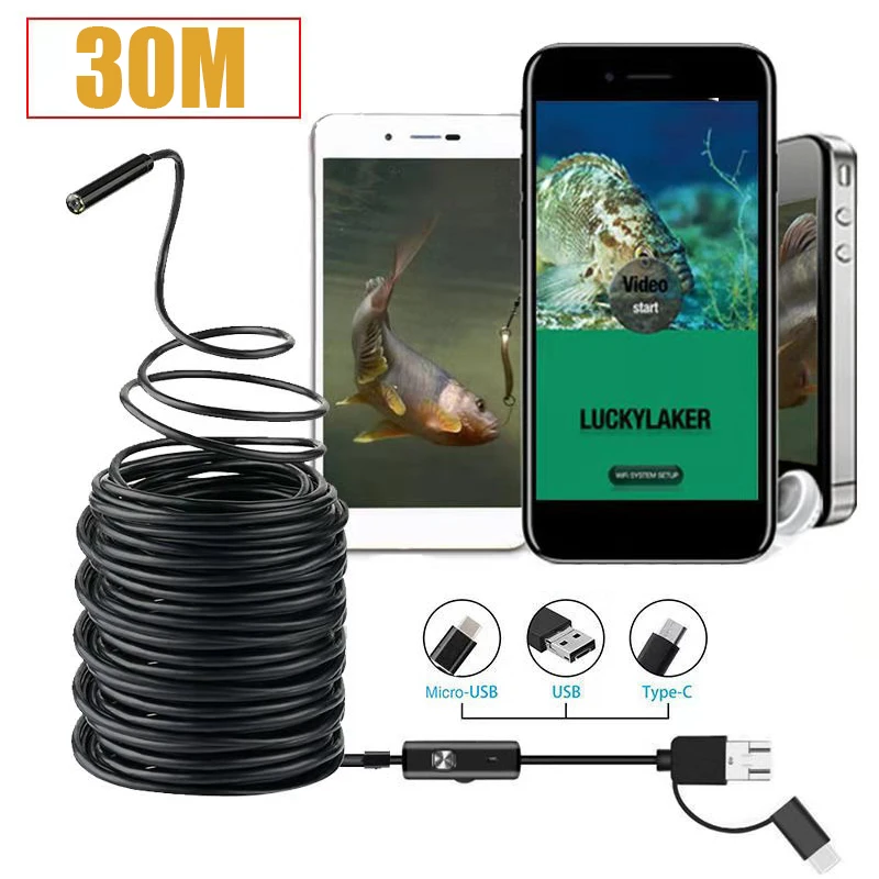 30M Industrial Automotive Car Endoscope Mini Usb Type c Endoscopic Flexible Cable Camera Borescpe for Mobile Android Smartphon indoor security camera with audio