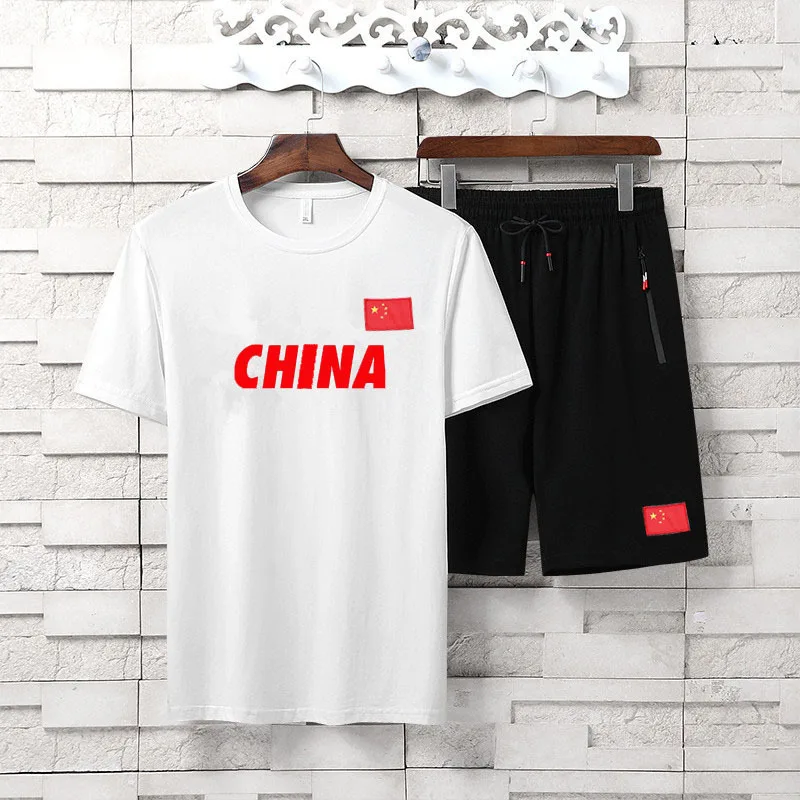 

Pure Cotton Summer National Team T-shirt Groups Sports Clothing Set Sports Students Game Short Sleeve Shorts Customizable Logo