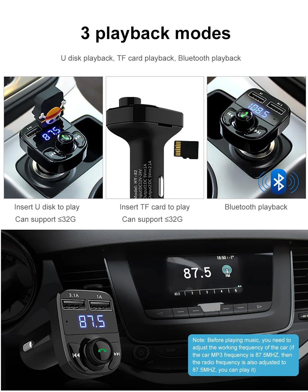 Автомобильный Bluetooth MP3-плеер, автомобильный Bluetooth fm-передатчик, автомобильный комплект с двумя usb-портами, автомобильное зарядное устройство 3.1A, быстрая зарядка, bluetooth, FM