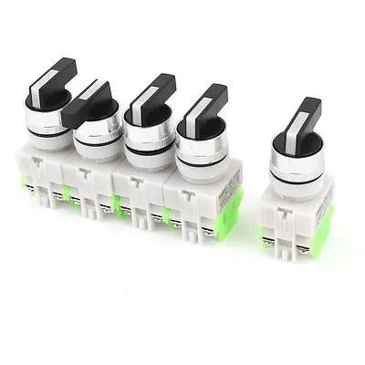 

5 Pcs Panel Mounting Top Selector Self-Locking Rotary Button Switch 600V 10A 2NO