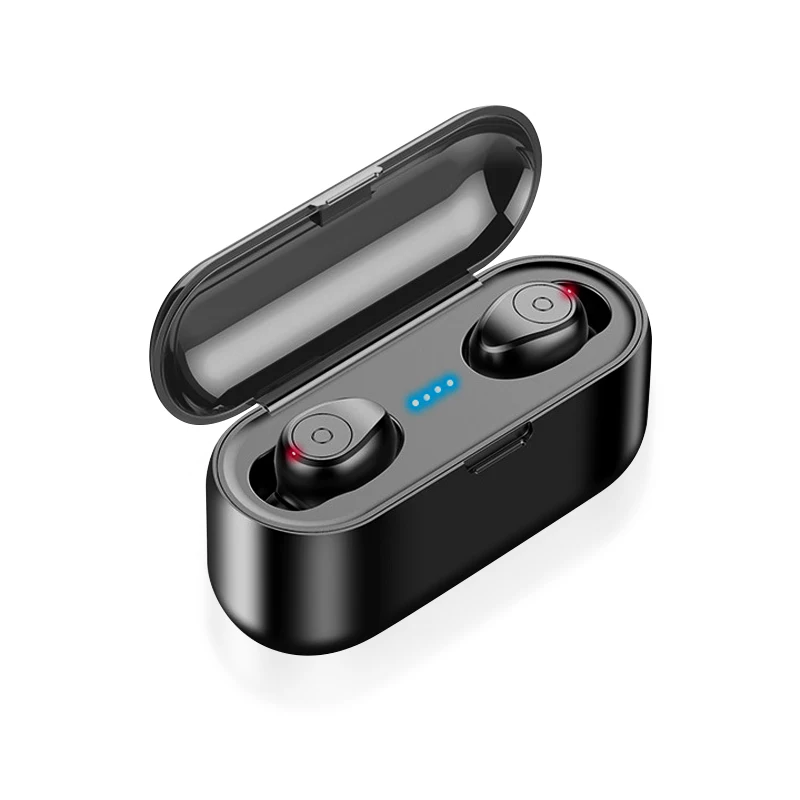 Беспроводные наушники Bluetooth 5,0 F9 TWS, беспроводные Bluetooth наушники, светодиодный дисплей, 2000 мАч, внешний аккумулятор, гарнитура с микрофоном - Цвет: Button-Black