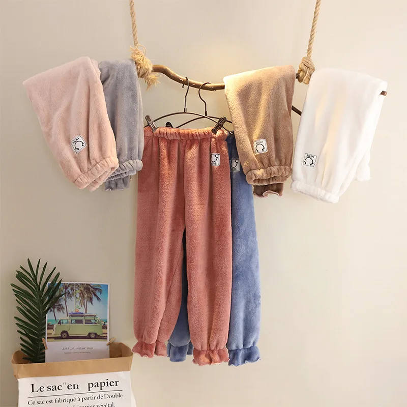 Зимние пижамные штаны для девочек свободные сна толстые фланелевые брюки детей 3