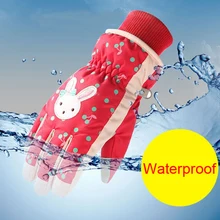 Зимние теплые лыжные перчатки для сноуборда, водонепроницаемые детские лыжные перчатки для девочек, перчатки для детей с милым Кроликом, перчатки для снегохода