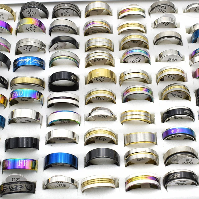 50 Pieces Mix Stainless Steel Ring Wholesale Men Titanium Steel  Black/gold/silver Color Classic Statement Ring For Women Jewelry - Rings -  AliExpress