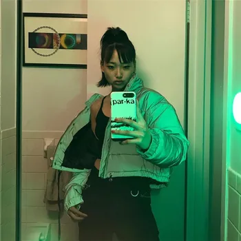 

Autumn Winter Fashion Reflective Short Warm Womens Clothing Coat Jackets Short Jacket Top Gray Color New Ladies Parka Women Coat