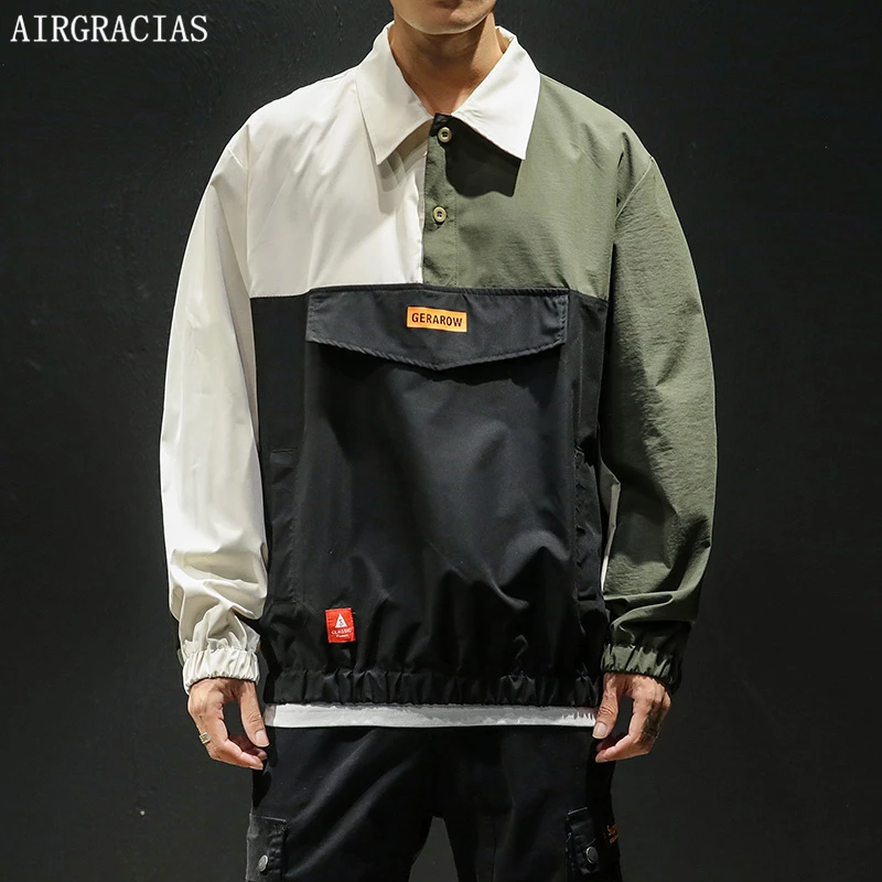 

AIRGRACIAS Jacket Men Autumn New Style Lightweight Fabric Streetwear Patchwork Color Mens Jackets Coats Loose Fit Man Clothes