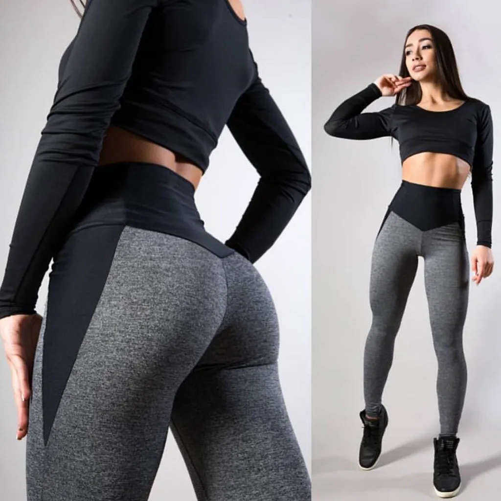 Черные Серые лоскутные леггинсы для фитнеса женские обтягивающие штаны с высокой талией и эффектом пуш-ап эластичные плотные леггинсы для тренировок для женщин#1010