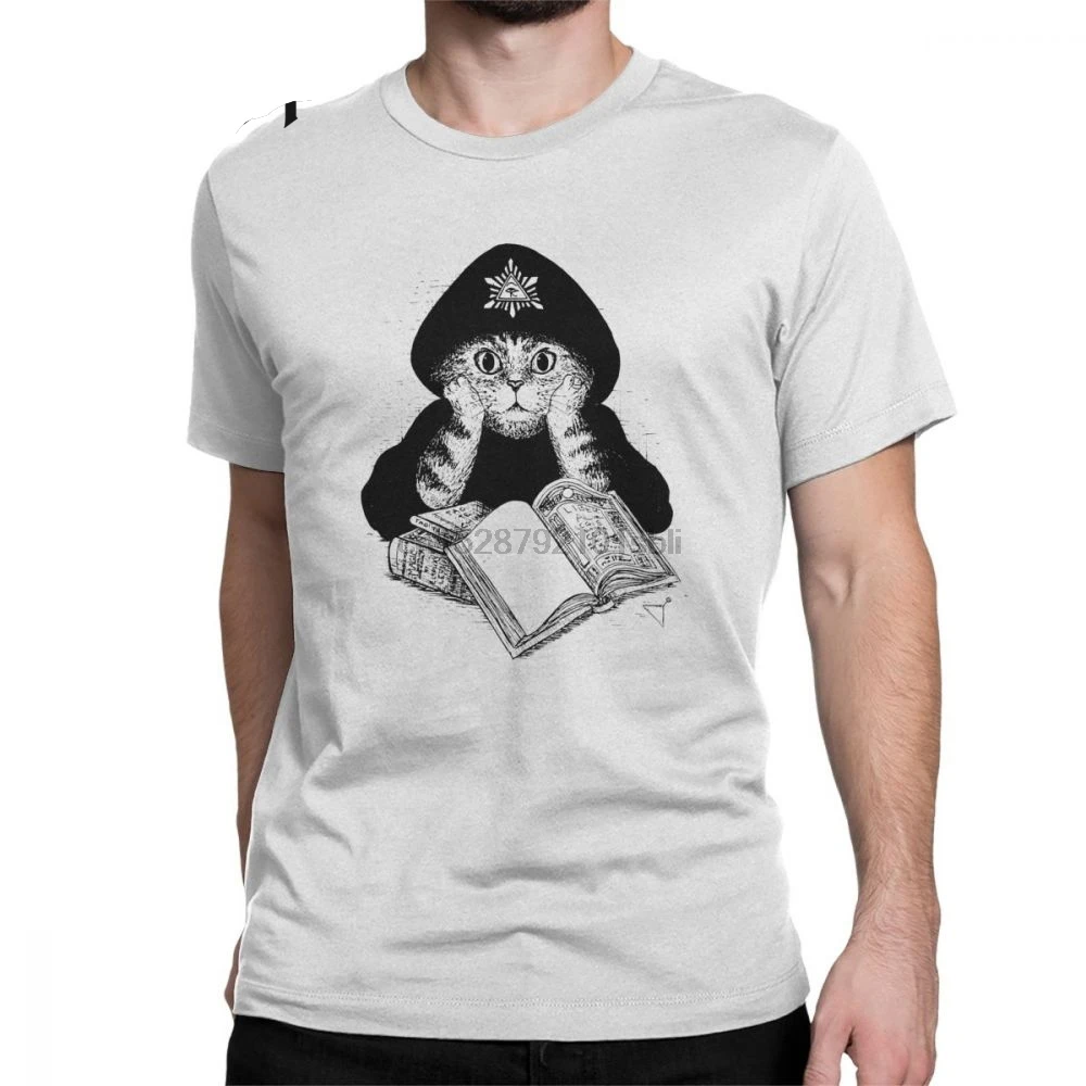 Men Aleister Meowly Crowley T Shirt Magic Solomon Magick Wicca Demon Pagan Evil Pure Cotton Tops Short Sleeve Tee Summer T-Shirt |