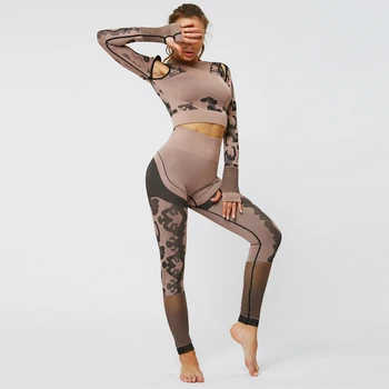 

Women Seamless set Fitness Sports Suits GYM Cloth Long Sleeve Shirts High Waist Running Leggings Workout Pants Shirts