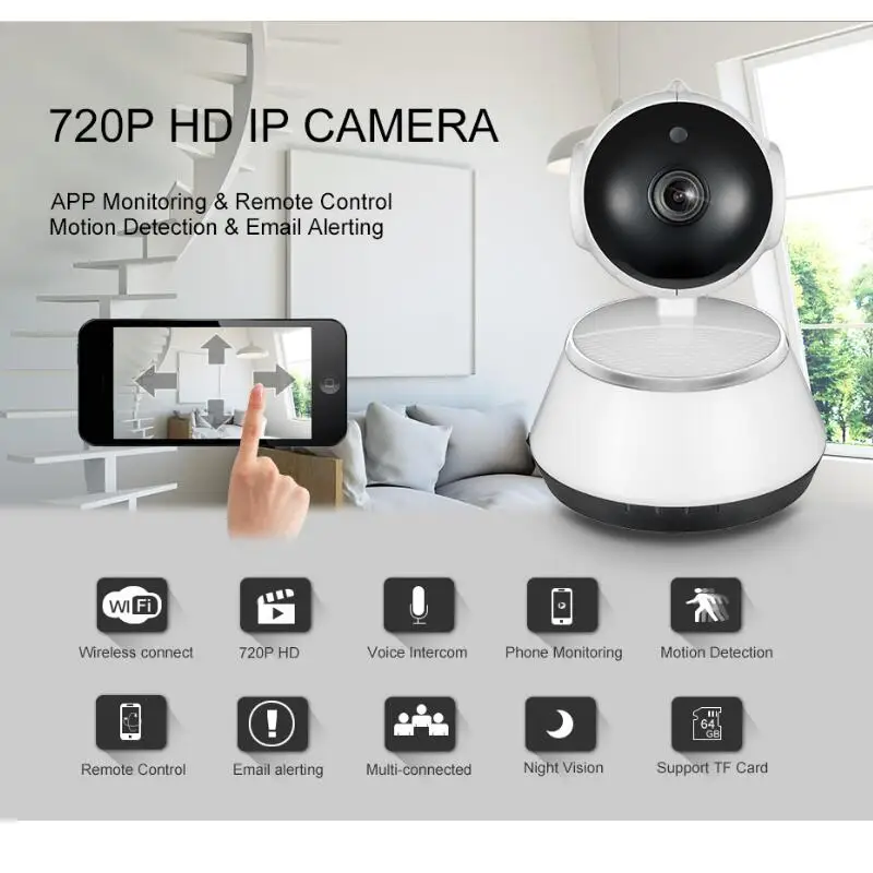 720P HD Home Security IP Камера Wi-Fi беспроводная камера видеонаблюдения 3,6 мм объектив Широкий Формат Крытый Камера Поддержка Ночное видение купол