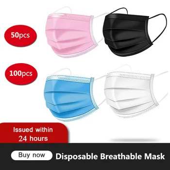 

50/100pcs Disposable Non-woven 3-layer Filter Mouth Mask Black Blue Mouth Face Mask Adult Breathable Multicolor Mask Mascarillas