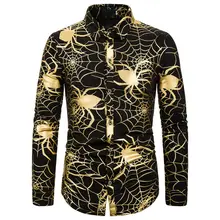 New Fashion Men Halloween Party 3D Spider Print Long Sleeve Shirt Casual Slim Fitness Tee Top Male Fit Shirts Clothes