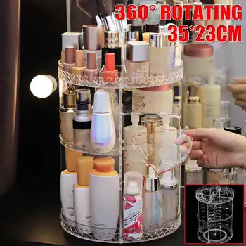 

360 Degree Rotation Transparent Acrylic Cosmetics Storage Box Fashion Spin Multi-function Detachable Makeup Beauty Organizer