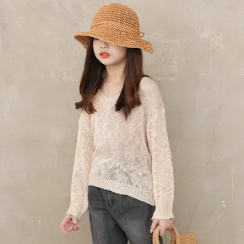 

girls shirts for kids Korean tops girls blouse 2020 spring solid V-neck shirts girls loose versatile lazy knitted hollow tops