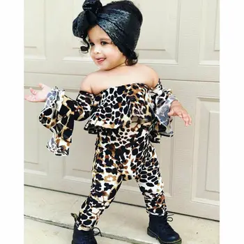 

2020 Newborn Baby Girls Leopard Print Rompers Cold Shoulder Ruffle Long Sleeve Romper Jumpsuit Playsuit Kid Bebes Clothes Outfit