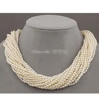 

Fashion jewelry Free Shipping 10 strands Very beautiful AAA+++ south sea white seed pearl twisted necklace 18" -Bride jew
