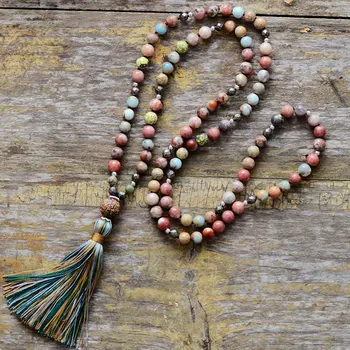 Vintage Necklace 8MM Natural Stones Pyrite Colorful Tassel Necklace Women Lariat Yoga Necklace Dropshipping Jewelry