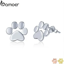 BAMOER 925 пробы серебряные серьги-гвоздики в виде собачьей лапы для женщин с изображением следов подарок на день Святого Валентина SCE407