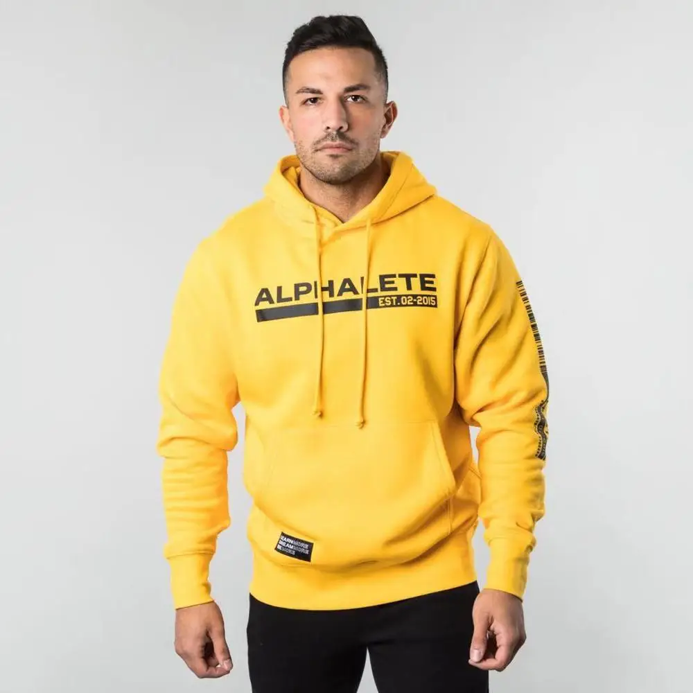 ALPHALETE бренд осень-зима Новинка; худи человек тренажерные залы Фитнес тренировки пуловер с капюшоном Мужские джоггеры Повседневное Модные топы Спортивная одежда - Цвет: Цвет: желтый