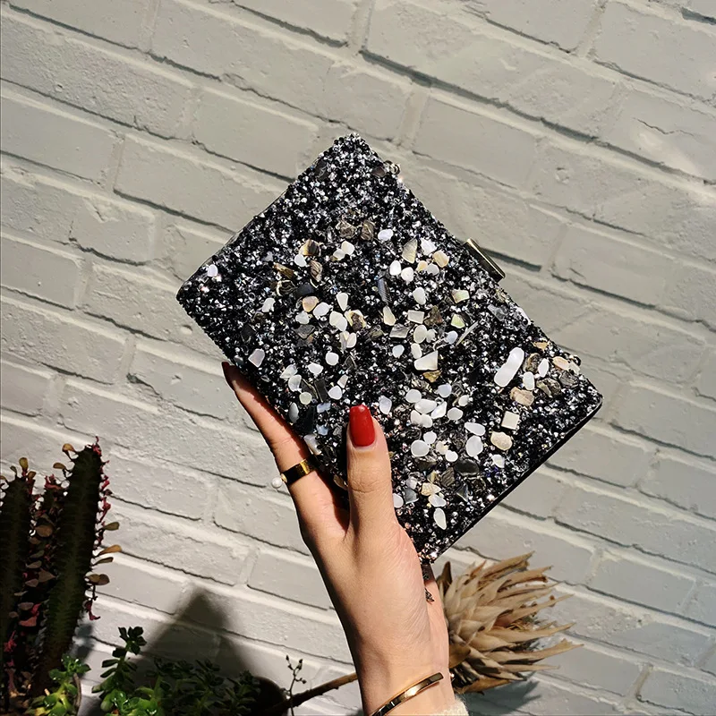 

Sequin Dinner Bag Women's 2019 New Style Debutante Chain Square Sling Bag Diamond Set Western Style Clutch Bag Fashion Oblique B