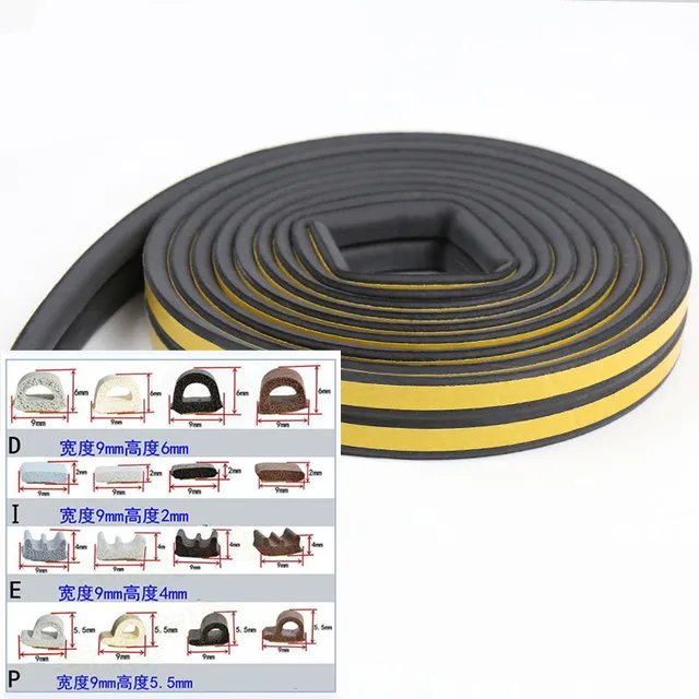 10 Meters DIPE Self-adhesive Door And Window Sealing Strip Glass Window Anti-collision Rubber Strip Foam Sound Insulation Strip black