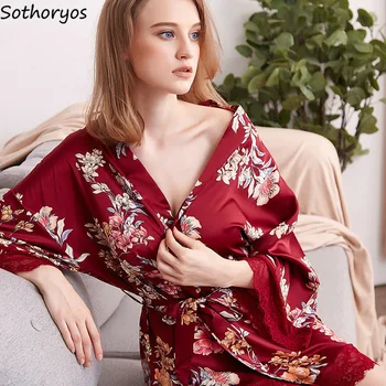 

Robes Women Printed Leisure Elegant Long Sleeve Sleepwear Womens Comfortable Breathable Sexy Bath Simpel Home Clothing Soft New
