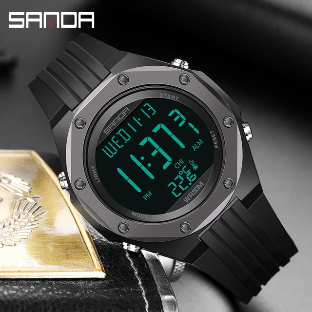 SANDA-reloj deportivo para hombre, pulsera electrónica LED con Monitor de temperatura corporal, resistente al agua hasta 50M, estilo militar, a la moda, nuevo - Imagen 6
