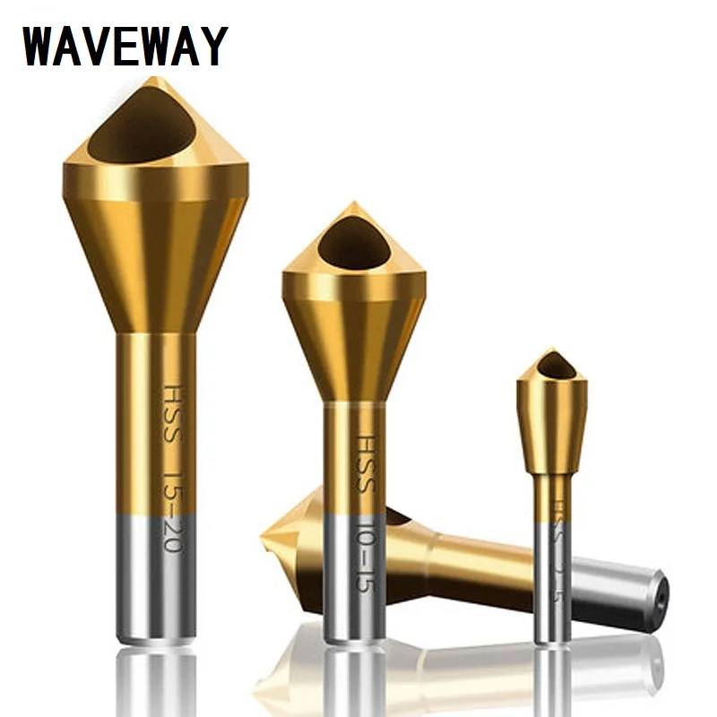 

WAVEWAY Titanium Countersink Deburring Drill Taper Hole Cutter Steel/Aluminum Countersunk Head Chamfering Tools 2-5-10-15-20