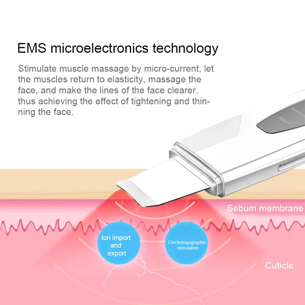 Portable Rechargeable Ultrasonic Face Skin Scrubber Peeling Shovel Machine Face Exfoliator Cleaner-Blackhead Acne Removal Face