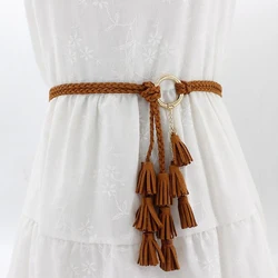 Fashion Women Solid Color Braided Tassel Belt 2021 New Boho Girls Thin Waist Rope Knit Belts For Dress Waistbands Accessories