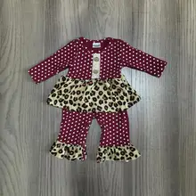 Осенне-зимний костюм с леопардовым принтом в горошек для маленьких девочек, эксклюзивная одежда хлопковый комбинезон для новорожденных, молочные шелковые оборки