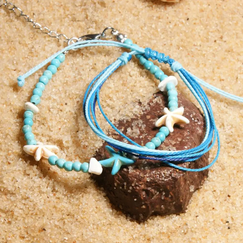 UMODE Cutton Vsco ножные браслеты Морская звезда регулируемые Boho браслеты из бисера Бижутерия для ног для девочек браслеты из ракушек PA0039 - Окраска металла: 6