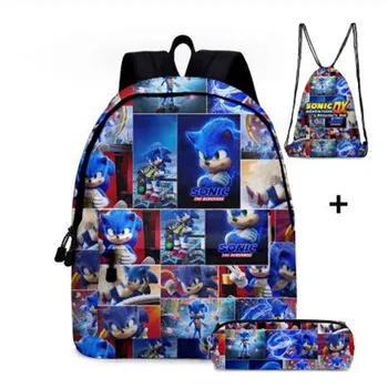 

16 inch 3pcs/set Sonic the Hedgehog School Bag for Kids Boy Backpack Children School Sets Pencil Bag Toddler Schoolbag