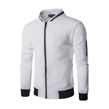

Mens Coats and Jackets 2019 New Autumn and Winter Men's Diamond-shaped Color Matching Zipper Stand Collar Baseball Jacket