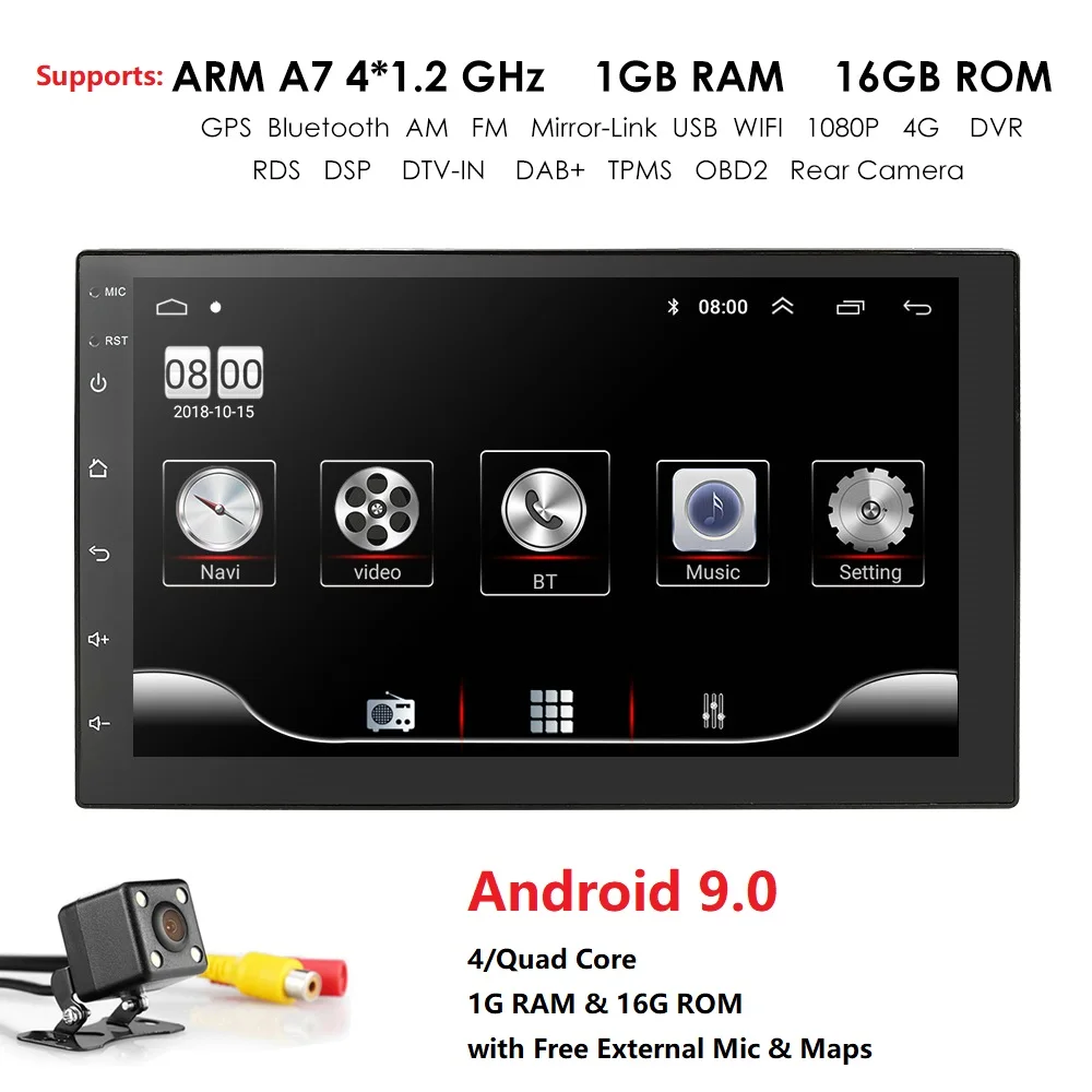 

Hizpo 2din Car Radio Android9.0 multimedia player Autoradio 2 Din 7''Touch screen GPS Bluetooth FM WIFI auto audio player stereo