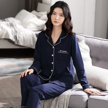 

New Spring Autumn Sleepwear Pure Cotton Women's Pyjamas Long Sleeves Long Pants Nightwear Loose Pijama Mujer Home Clothes Suit
