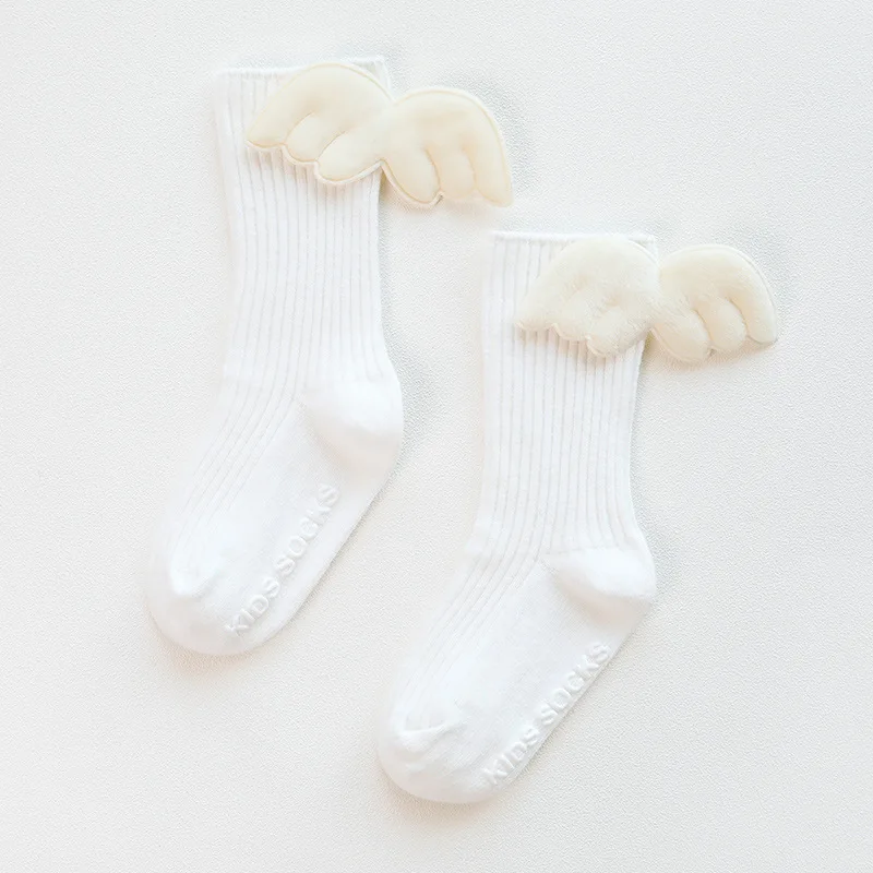 Новорожденный Детские носки для младенцев, для малышей носки-подколенки для девочек угол носки с крылом с рисунком Крепыша, подошвы гетры Одежда для малышей - Цвет: Белый