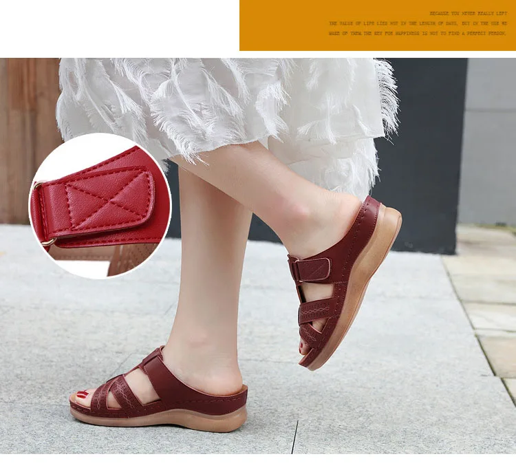 2022 Summer Women Wedge Sandals Premium Orthopedic Open Toe Sandals Vintage Anti-slip Leather Casual Female Platform Retro Shoes