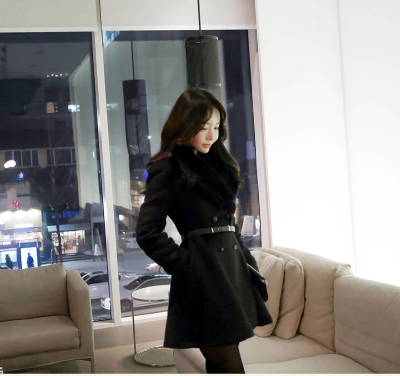 2019 new woolen coat women's double-breasted slim slimming woolen Korean coat women Turn-down Collar