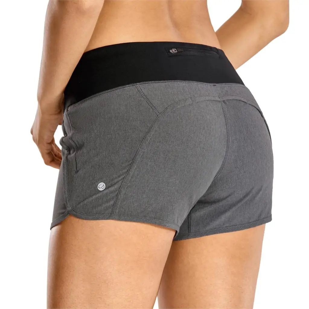 SYROKAN женские спортивные шорты для тренировок и бега с карманом на молнии-4 дюйма - Цвет: Heathered Black18
