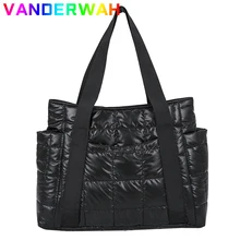 

Luxury Tote Space Bag Padded with Down Cotton Winter 2021 Large Quilted Handbag Designer Soft Women Shoulder Shopper Worker Sac