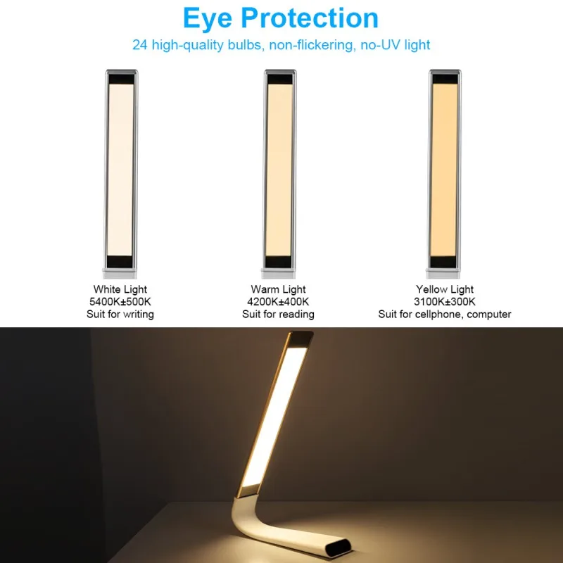 

6W Rechargeable LED Desk Lamp Adjustable Brightness Eye Protection Reading Light 6 Levels Of Brightness Table Bedside LED Lamp