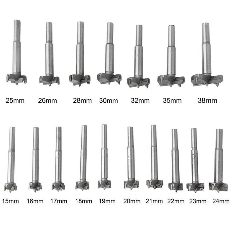 

Woodworking Forstner Drill Bits Sets, 17 PCS Carbon High Speed Steel Wood Working Hole Cutter Titanium Coated Wood Boring Hole r