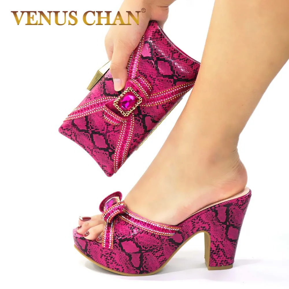 Big Sale Shoe-And-Bag-Set Bag-Shoes Matching-Bags Nigerian Sexy-Style Fuchsia African Party  y5K1yrwQr