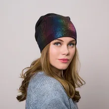 Новинка, Bronzing Beanie для женщин, повседневные кашемировые, цвета металлик, громоздкие шапочки для дам, женская шапка с принтом, зимняя, Прямая поставка